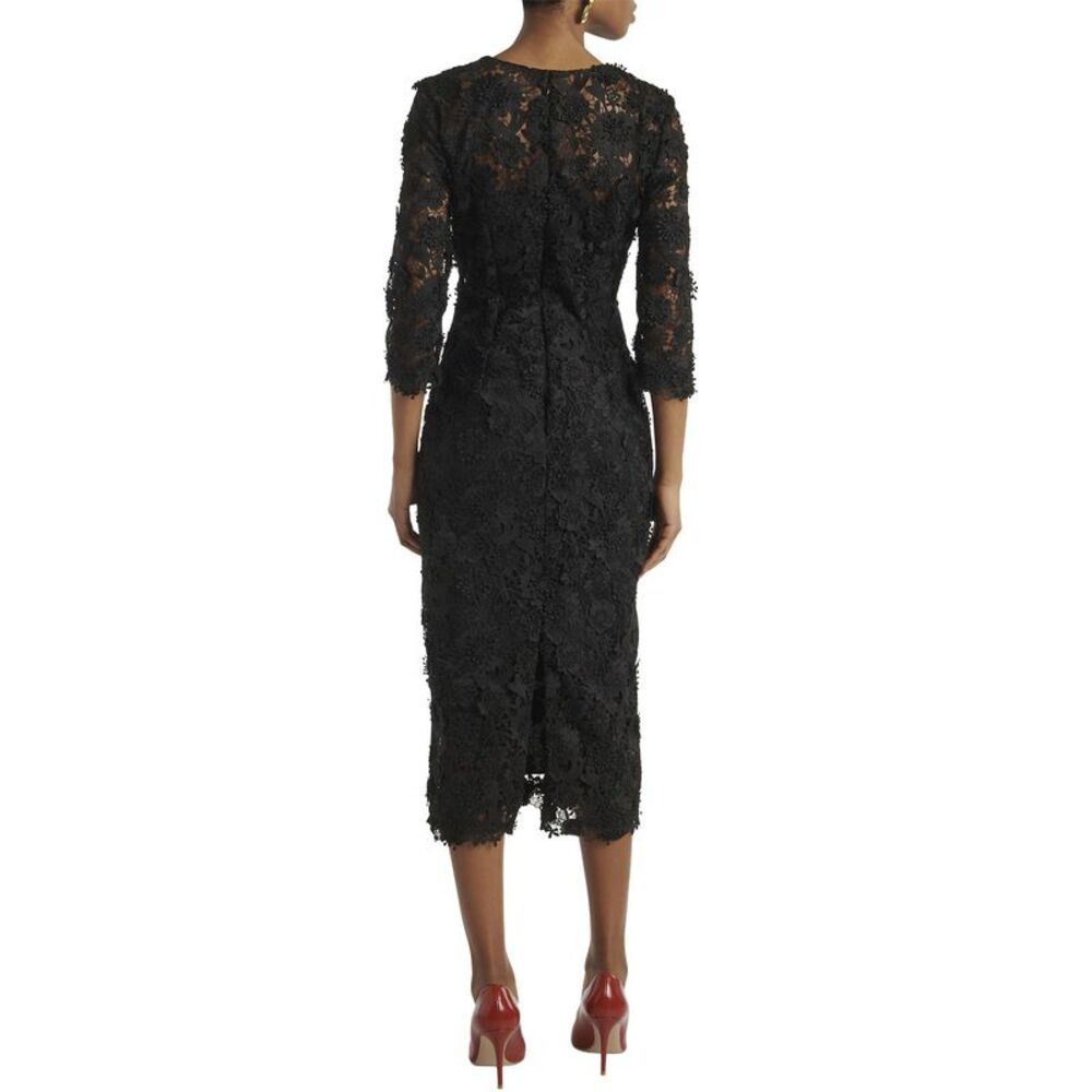 Carolina Herrera Womens Lace Broderie Crewneck Midi Dress 10 Black - NWT $2990 - Picture 3 of 7